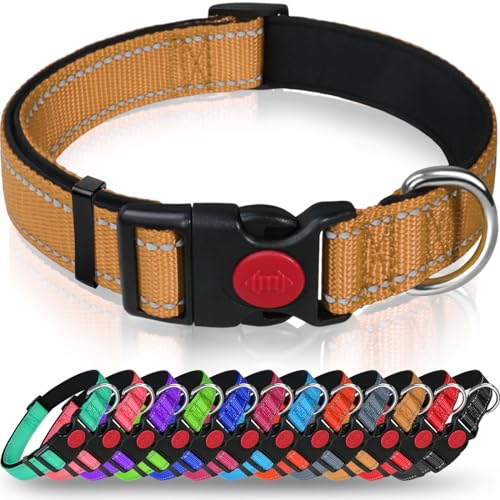 Taglory Hundehalsband, Weich Gepolstertes Neopren Nylon Hunde Halsband für Mittlere Hunde, Verstellbare und Reflektierend für das Training, Braun M (1er Pack) von Taglory