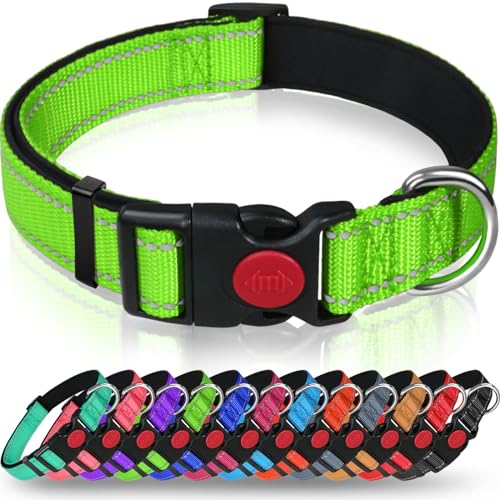 Taglory Hundehalsband, Weich Gepolstertes Neopren Nylon Hunde Halsband für Welpen, Verstellbare und Reflektierend für das Training, Grün XS (1er Pack) von Taglory