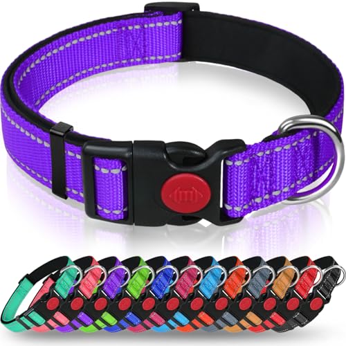 Taglory Hundehalsband, Weich Gepolstertes Neopren Nylon Hunde Halsband für Welpen, Verstellbare und Reflektierend für das Training, Lila XS (1er Pack) von Taglory