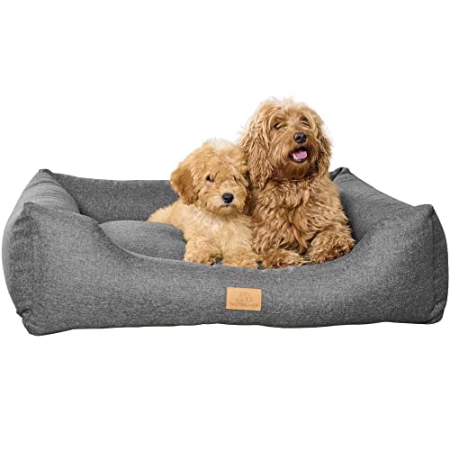 Tagträumer Hundebett Amy, waschbar, grau, 75 × 65 × 20 cm, kuschelig für große Hunde, ergonomisches Hundesofa, Bezug aus Polyester mit Recyclinganteil von Tagträumer