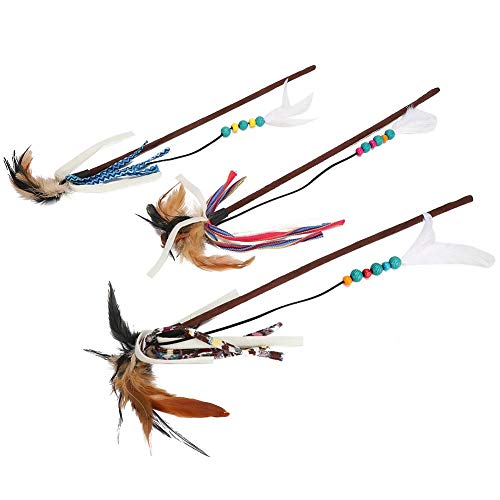 Shanrya Tease 3Pcs Training Feather Cat Stick, Interaktives Haustier-Trainingswerkzeug, Stick für Cat Training Tool Federspielzeug von Taidda