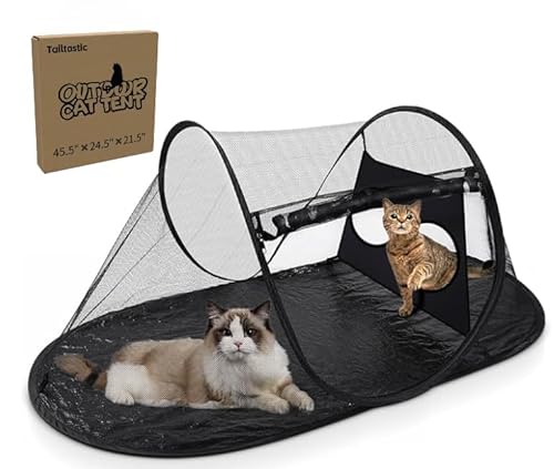 Tailtastic Outdoor-Katzenzelt mit Pop-Up-Design, Haustiergehege für drinnen und draußen, mit Sprungtuch, tragbares Sonnenbaden und Reisen, Katzenhaus mit Aufbewahrungstasche von TailTastic