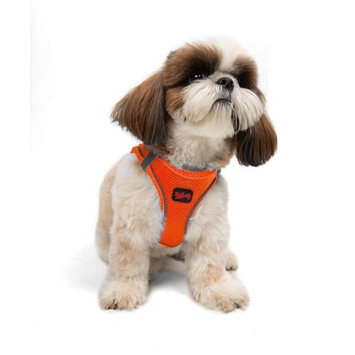 Tailpetz Air Mesh Step In Vest Hundegeschirr für Mittlere und Kleine Hunde, Neon Orange S von Tailpetz