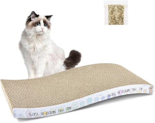 Katzenkratzbrett Katzenkratzmatte mit Katzenminze, Doppelseitiges Pad mit Premium Scratch Texturen Design, Gebogene Katzenkratzer für Indoor-Katzen zum Ausruhen, Schleifen, Krallen und Spielen von Tailwag