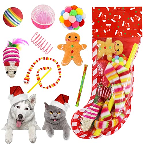 TaimeiMao 10 Stück Weihnachten Katze Spielzeug Set,Spielzeug Interaktive Katze Ball Spielzeug Mäuse Spielzeug Katze Teaser Zauberstab(Bunt) von TaimeiMao