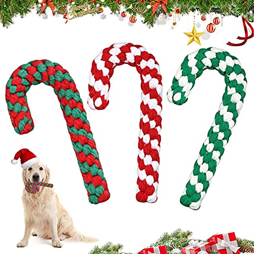 TaimeiMao 3 Stück Hundespielzeug Seil,Weihnachten Hundespielzeug,Hundespielzeugseil aus 100% Baumwolle,Interaktives Hunde Spielseil für Zahnreinigung,Weihnachts Zuckerstange Seil,Hunde Kauspielzeug von TaimeiMao