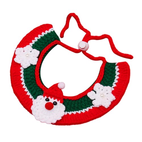 Tainrunse Festliches Haustierhalsband, niedliches Weihnachtsmann-Muster, gestrickte Wolle, exquisit, bequem, Katzen-Lätzchen, Welpen, Rot, Größe M von Tainrunse