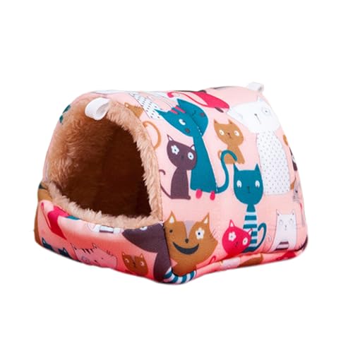 Tainrunse Hamsterbett mit Cartoon-Muster, bequemes Haustier für kaltes Wetter, halbgeschlossenes Design, großer Raum, gemütliche Winterwärme, niedliches Muster, kleine Tiere, Rosa, Größe M von Tainrunse