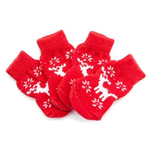 Tainrunse Haustier-Knöchelsocken, Weihnachts-Serie, rutschfest, gute Elastizität, Cartoon-Haustier-Baumwolle, kurze Socken für den Urlaub, 4 Stück von Tainrunse
