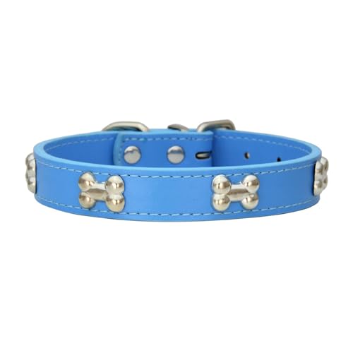 Tainrunse Hundehalsband mit Knochenmuster, für Hunde und Katzen, Metalldekoration mit Design, verstellbare Größe, Schnalle, Leinenclip, Blau, S von Tainrunse