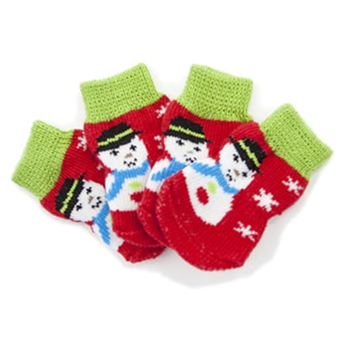 Tainrunse Kurze Socken für Welpen, bequem, Weihnachtsserie, Muster, Kätzchen, Welpen, kurz, kompatibel mit Walking, Rot, Größe L, 4 Stück von Tainrunse