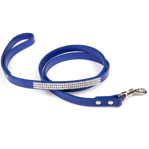 Tainrunse Pet Leash Funkelnde Diamant-Haustier-Leine, Haustier-Hundeleine mit funkelndem Strass-Design, bequeme Kunstleder-Leine, Blau, Größe M von Tainrunse