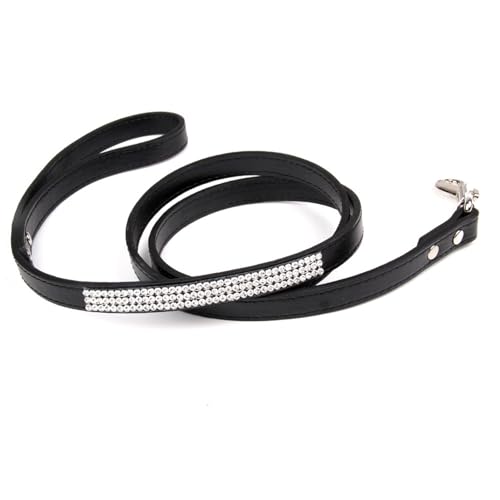 Tainrunse Pet Leash Funkelnde Diamant-Haustier-Leine, Haustier-Hundeleine mit funkelndem Strass-Design, bequeme Kunstleder-Leine, Schwarz, Größe M von Tainrunse