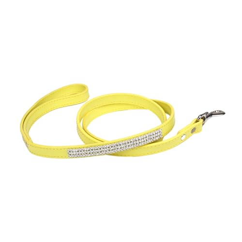 Tainrunse Pet Leash Funkelnde Diamant-Haustier-Leine mit funkelndem Strass-Design, bequeme Kunstleder-Leine, Gelb, Größe M von Tainrunse