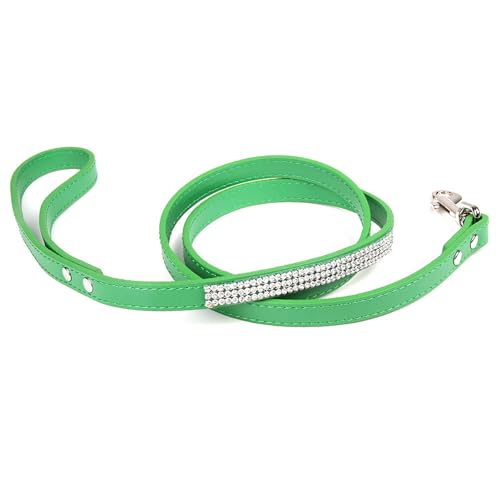 Tainrunse Pet Leash Funkelnde Diamant-Haustier-Leine mit funkelndem Strass-Design, bequeme Kunstleder-Leine, Grün, Größe M von Tainrunse