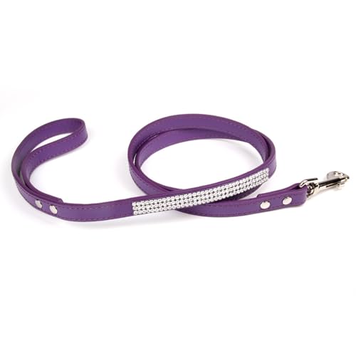 Tainrunse Pet Leash Funkelnde Diamant-Haustier-Leine mit funkelndem Strass-Design, bequeme Kunstleder-Leine, Lila, Größe M von Tainrunse