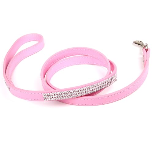 Tainrunse Pet Leash Funkelnde Diamant-Haustier-Leine mit funkelndem Strass-Design, bequeme Kunstleder-Leine, Rosa, Größe M von Tainrunse