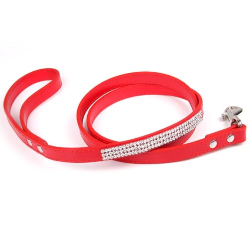 Tainrunse Pet Leash Funkelnde Diamant-Haustierleine mit funkelndem Strass-Design, bequeme Kunstleder-Leine, Rot, Größe M von Tainrunse