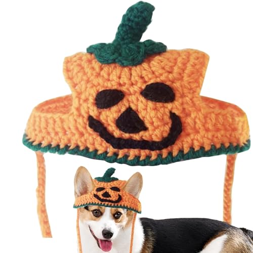 Haustier-kürbiss-Kopfbedeckung – Katzenkostüm-Hut | Hund Halloween Kürbishut | Niedliche Halloween-Strickmützen Für Kleine Und Mittelgroße Katzen Und Hunde von Takluu