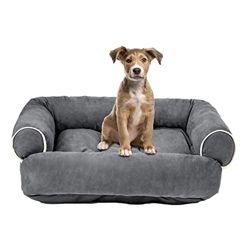 Hundebett, waschbar, aus Kunstleder – Schlafsofa für Hunde, orthopädisch, waschbar, rutschfest | Haustiersofa, Schlafbett, Kissen für Haustiere | Schlafsofa, grau von Takluu