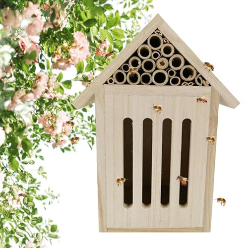 Takluu Gartenbienenhaus, Holzbienenhaus, Natürliches Schmetterlingshotel aus Holz, Robuste und langlebige Gartendekoration, Bienenstock für Marienkäfer, bestäubende Bienen und Gartenproduktivität von Takluu