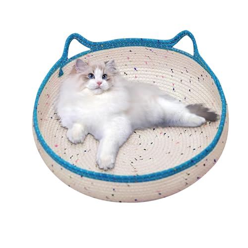 Takluu Kätzchenbettkorb, handgewebtes Katzenbett - Keine klebrigen Haare, Katzenschlafkorb - Baumwolle Seil Katze Ohr Design Sommer Cool Nest Runde Form Scratcher Niedlich Für Kleine Hund von Takluu