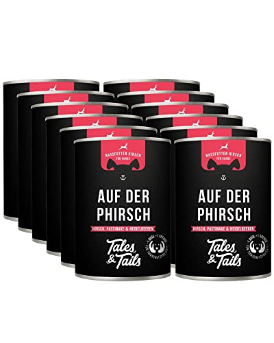 Tales & Tails Auf der PHIRSCH Nassfutter für Hunde | Mit 75% Hirsch als tierische Proteinquelle | Monoprotein | Nur 6 Zutaten | Hohe Akzeptanz & Verträglichkeit | 12x 400g von Tales & Tails PAWESOME FOOD FOR PETS