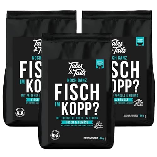 Tales & Tails Fisch Im Kopp Halbfeuchtes Trockenfutter für Hunde | Getreidefrei | Mit 60% Fisch Als Tierische Proteinquelle | Hohe Akzeptanz & Verträglichkeit | 3X 4kg von Tales & Tails PAWESOME FOOD FOR PETS