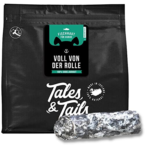 Tales & Tails Kabeljauhaut Kauartikel I große Kaustangen für Hunde I 100% Kablejauhaut I I gesunder Kausnack I zuckerfrei und getreidefrei I Hergestellt in Island | 200g von Tales & Tails PAWESOME FOOD FOR PETS