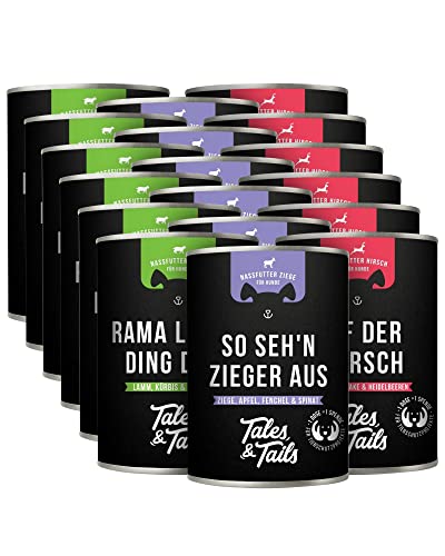 Tales & Tails - Nassfutter Mix für Hunde | Mit Lamm, Ziege oder Hirsch | Perfekt für Allergiker Hunde | 6 x je 3 Sorten | Monoprotein | Hohe Akzeptanz & Verträglichkeit | 18x 400g von Tales & Tails PAWESOME FOOD FOR PETS