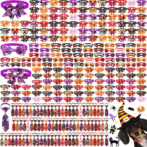 Talltalk 360-teiliges Halloween-Hunde-Fliegen-Halsband-Set, Weihnachts-Hunde-Krawatten, verstellbar, für kleine, mittelgroße und große Hunde, Katzen, Halloween-Dekoration (Kürbis) von Talltalk