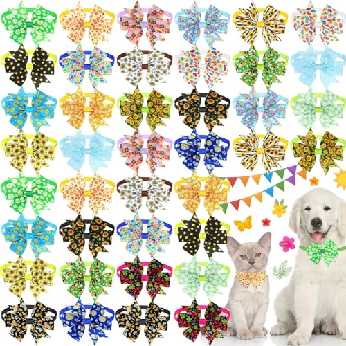 Talltalk 40 Stück Fliegen für Hunde mit Blume, Sonnenblume, Biene, kleine Katze, Haustiere, verstellbare Hundefliegen, einfache Hundehalsbänder, Frühlingswelpen, Hundehalsband, Halsband für von Talltalk