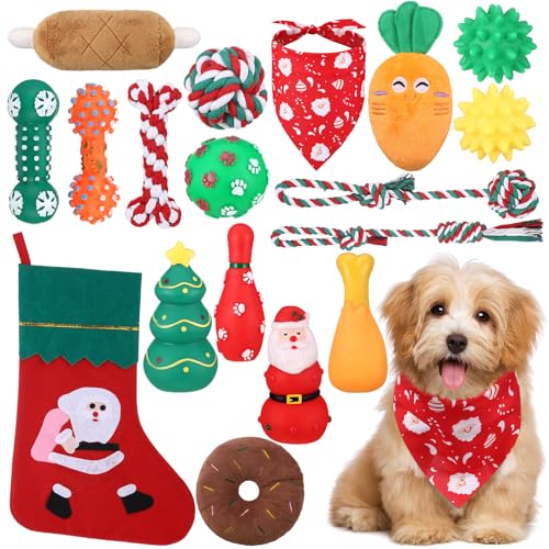 Talltalk Weihnachtsstrumpf-Geschenk-Set für Hunde, buntes Kauspielzeug für Welpen, interaktives Spielzeug, Hundetraining, Interaktion, Zahngesundheit, Baumwollseil, Spielzeug für kleine, mittelgroße von Talltalk