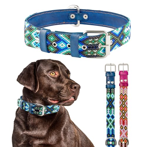 Hundehalsband aus Leder – Western-Hundehalsband, bestickt, handgefertigt, für Jungen und Mädchen, blau-rosa, Hundehalsbänder für mittelgroße und große Hunde, niedliches Hundehalsband, Halsband para von Talrio