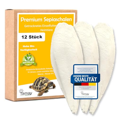 Tamay Sepiaschalen Premium 12 Stück I Optimale Kalzium u. Vitaminversorgung Nahrung, Futter für Reptilien, Schildkröten, Vögel I Sepia Schalen Terrarium Zubehör von Tamay