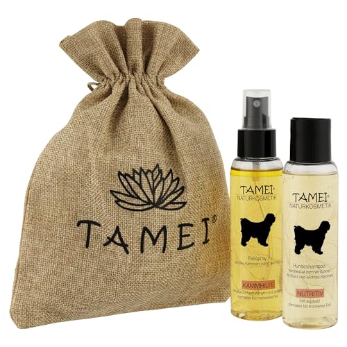 Tamei Geschenkset Fellpflege für Hunde| Shampoo Nutritiv und Fellspray mit Parfüm| im Jutebeutel von Tamei