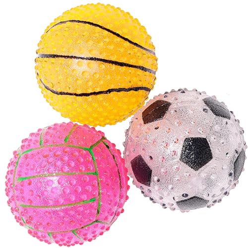 Tamu style Quietschendes Hundespielzeug, 6,3 cm, Spikes, Fußball, Basketball, Volleyball, 3 Stück, perfekt für Welpen und kleine Hunde von Tamu style