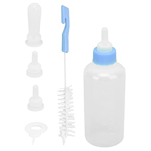 Tanant Haustier-Flaschen-Kits, Haustier-Flasche, Austauschbarer Silikon-Nippel, Kunststoff-Haustier-Flaschen-Set, Ersatz-Nippel, Katzen-Flasche für Neugeborene, Kätzchen, Welpen, (Blau) von Tanant