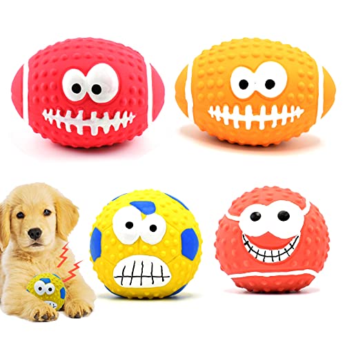 Quietschende Hundespielzeugbälle aus Latex, weich, federnd, quietschend, Ballspielzeug, natürlich, langlebig, Latex-Gummi, interaktive Hundebälle, Quietschbälle für Hunde, 4 Stück (Emoticon-Bälle) von Tandarui