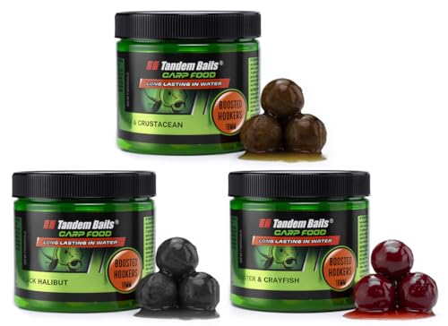 Tandem Baits 3-er Set Carp Food Boosted Hookers Fish Flavour Mix | Karpfenfutter | Karpfen Angeln ohne Mühe | Köder Große-Fische-Angeln | Karpfenzubehör Profis & Hobby-Angler | Angelfutter 18mm 220g/120g von Tandem Baits