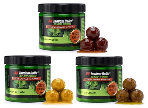 Tandem Baits 3-er Set Carp Food Boosted Hookers Flavour Mix No 1 | Karpfenfutter | Karpfen Angeln ohne Mühe | Köder Große-Fische-Angeln | Karpfenzubehör Profis & Hobby-Angler | Angelfutter 18mm 220g/120g von Tandem Baits