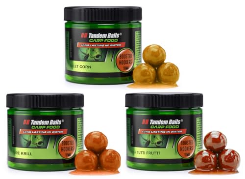 Tandem Baits 3-er Set Carp Food Boosted Hookers Flavour Mix No 2 | Karpfenfutter | Karpfen Angeln ohne Mühe | Köder Große-Fische-Angeln | Karpfenzubehör Profis & Hobby-Angler | Angelfutter 18mm 220g/120g von Tandem Baits