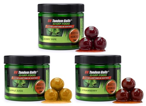 Tandem Baits 3-er Set Carp Food Boosted Hookers Fruit Flavour Mix | Karpfenfutter | Karpfen Angeln ohne Mühe | Köder Große-Fische-Angeln | Karpfenzubehör Profis & Hobby-Angler | Angelfutter 18mm 220g/120g von Tandem Baits