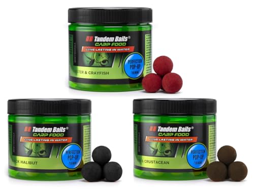 Tandem Baits 3-er Set Carp Food Perfection Pop-Up Fish Flavour Mix | Karpfen-Pop-Ups | Karpfen Angeln ohne Mühe | Köder zum Große-Fische-Angeln | Karpfenzubehör für Profis & Hobby-Angler 16 mm 70 g von Tandem Baits