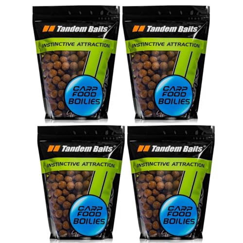 Tandem Baits 4-er Set Carp Food Boilies Fisch und Schalentiere | Leckere Boilies für Karpfen Angeln ohne Mühe | Köder zum Große-Fische-Angeln | Karpfenzubehör für Profis & Hobby-Angler 18 mm 1 kg von Tandem Baits