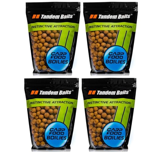 Tandem Baits 4-er Set Carp Food Boilies Vanille & Sahne | Leckere Boilies für Karpfen Angeln ohne Mühe | Köder zum Große-Fische-Angeln | Karpfenzubehör für Profis & Hobby-Angler 18 mm 1 kg von Tandem Baits