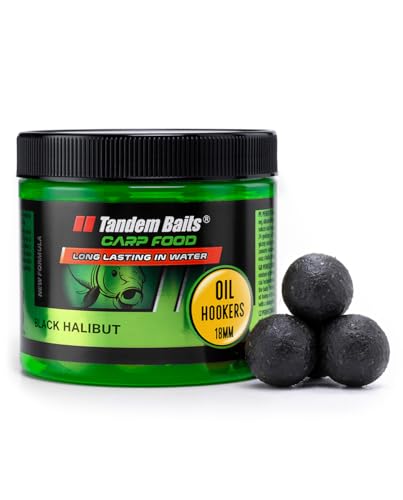 Tandem Baits Carp Food Perfection Oil Hookers Schwarzer Heilbutt | Karpfenfutter | Karpfen Angeln | Köder zum Große-Fische-Angeln | Karpfenzubehör Profis & Hobby-Angler | Angelfutter 18mm 120g von Tandem Baits