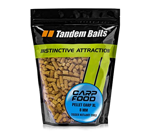 Tandem Baits Carp Food XL Natural Pellets Tigernuss, Karpfen-Pellets, Karpfen Angeln ohne Mühe, Köder zum Große-Fische-Angeln, Karpfenzubehör für Profis & Hobby-Angler, Angelfutter 8 mm 1 kg von Tandem Baits