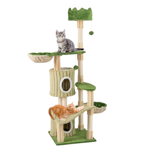 Tangkula 63 Zoll hoher Katzenbaum, niedlicher grüner Katzenturm mit 2 Höhlen, Sitzstange aus Plüsch, 2 Korbbetten, Sisal-Kratzbäume, 2 baumelnde Bälle, Rutschplattform, großer ästhetischer Katzenbaum Tangkula 63 Zoll hoher Katzenbaum, niedlicher grüner Katzenturm mit 2 Höhlen, Sitzstange aus Plüsch, 2 Korbbetten, Sisal-Kratzbäume, 2 baumelnde Bälle, Rutschplattform, großer ästhetischer Katzenbaum von Tangkula
