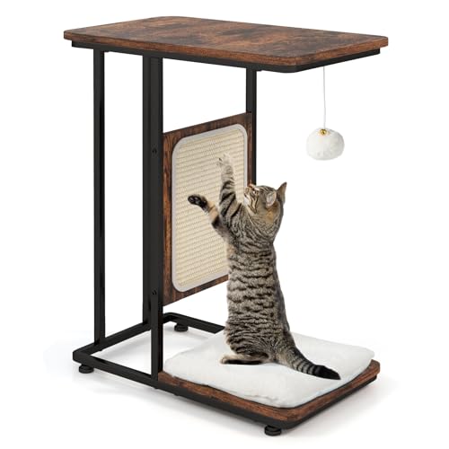 Tangkula Katzenbaum und Beistelltisch, 4 in 1 Katze Couchtisch, C-förmiger Katze Kleiner Beistelltisch mit Sisal-Kratzmatte, Abnehmbares Waschbares Kissen, Moderne Katzenmöbel für Wohnzimmer, von Tangkula